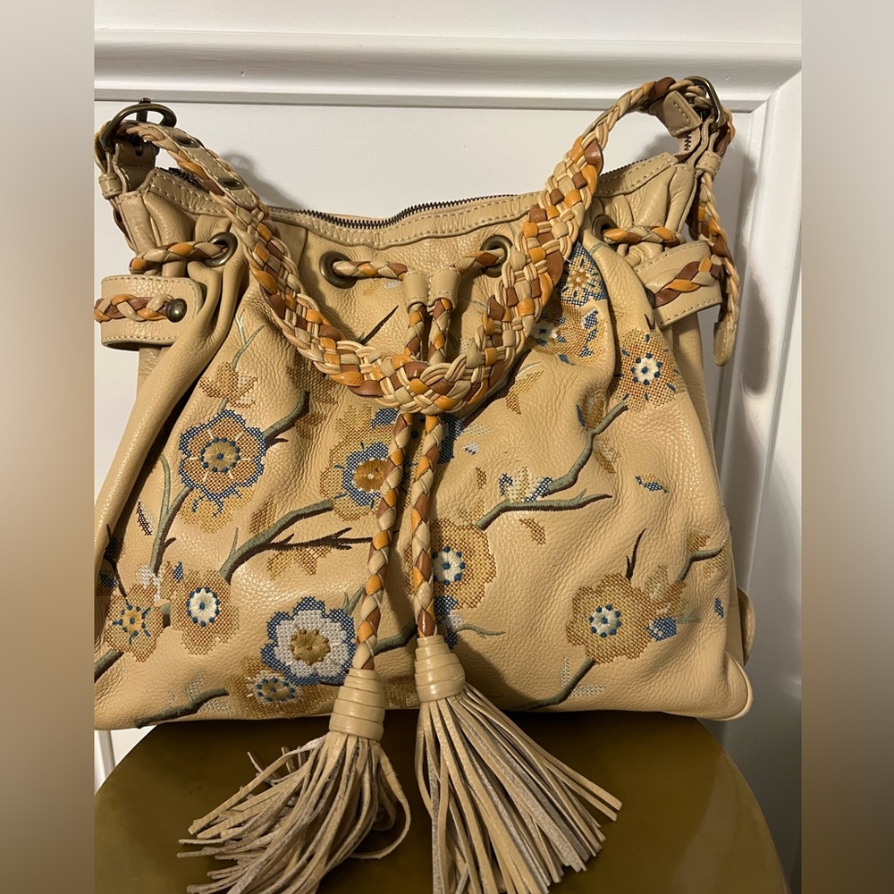 Isabella Fiore Vintage Leather & Embroidered Bag, Very good used condition